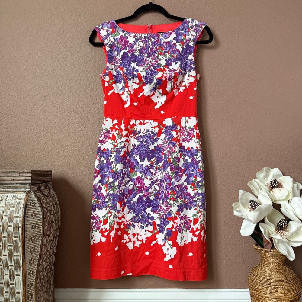 Saks Fifth Avenue Red and Purple Floral Midi Dress
